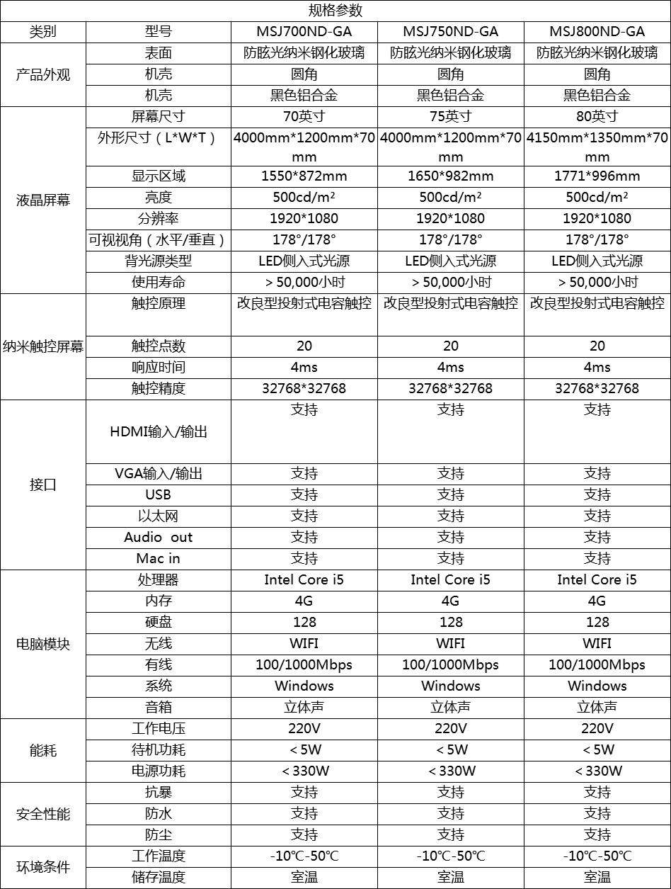 70寸纳米智慧教学互动黑板参数